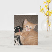 明るい目の子猫ノートカード カード (黄色い花)