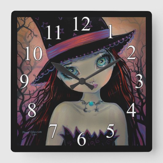 明るい目の魔女 ゴシックビッグアイ時計 スクエア壁時計 (正面)