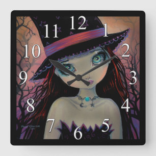 明るい目の魔女 ゴシックビッグアイ時計 スクエア壁時計