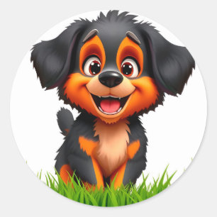 明るい目をした愛らしい漫画の子犬 ラウンドシール