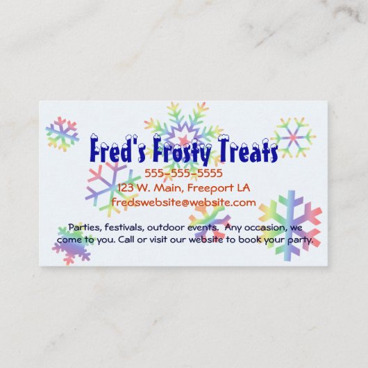 明るい着色された雪片の名刺 名刺 (裏面)