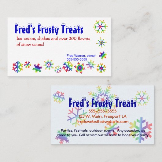 明るい着色された雪片の名刺 名刺 (正面/裏面)
