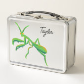 明るい祈グリーンのマンテパーソナライズされたィス メタルランチボックス (正面)
