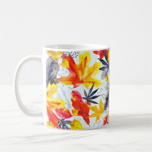明るい秋の抽象芸術秋の継ぎ目のない模様 コーヒーマグカップ (左)