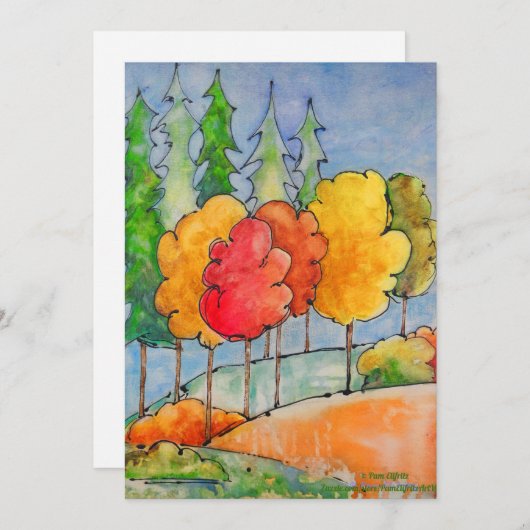 明るい秋の木の赤とオレンジの水色のHo シーズンカード (正面/裏面)