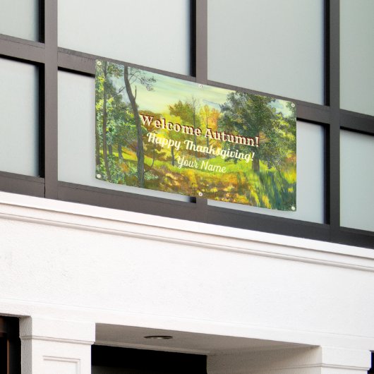 明るい秋の水色 横断幕 (ビルの外側)