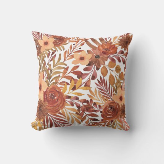 明るい秋の美しい花の柄 クッション (正面)