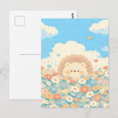 明るい空の青い可愛いハリネズミの草原 ポストカード (正面/裏面)