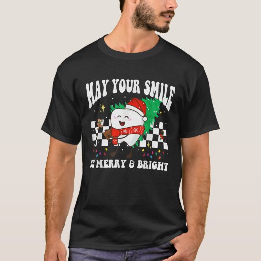 明るい笑顔でクリスマスを Dental 歯科医 Tシャツ (正面)