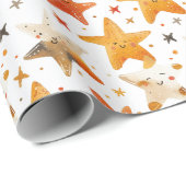 明るい笑顔の赤と黄色の星の子ども ラッピングペーパー (ロールコーナー)