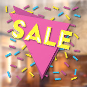 明るい紙吹雪販売ストアフロントの看板ウィンドウにしがみつく ウィンドウサイン (シート2)