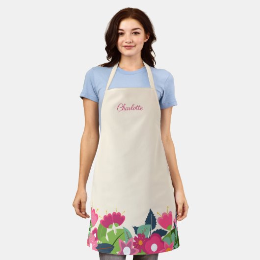 明るい素朴花と名前をカスタムするエプロン エプロン (着用した状態)