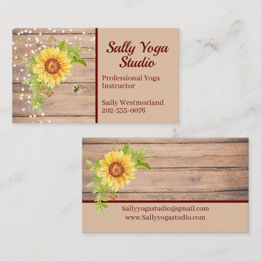 明るい素朴黄色のひまわり任意の名刺 名刺 (正面/裏面)