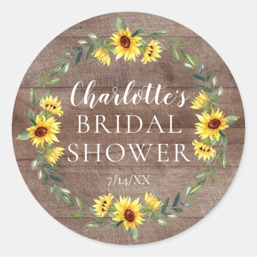 明るい素朴黄色ひまわりブライダルシャワー ラウンドシール (正面)
