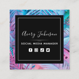 明るい紫とピンクのネオングラデーションモダンQRコード スクエア名刺