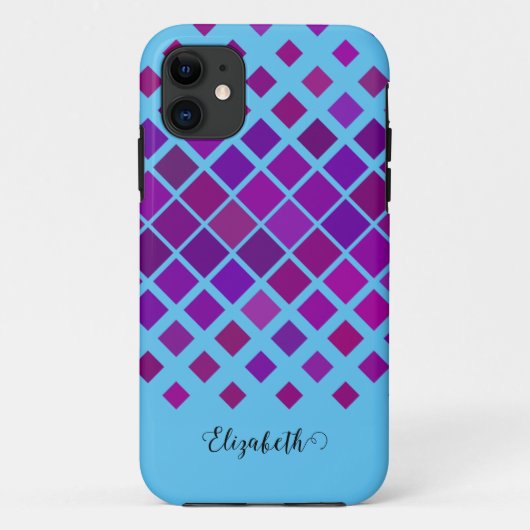 明るい紫と青の正方形のパターン Case-Mate iPhoneケース (裏面)