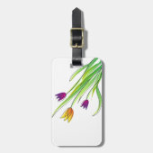 明るい紫と黄色のチューリップの花束 ラゲッジタグ (正面縦)
