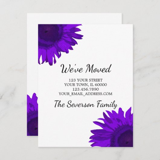 明るい紫のひまわりアドレスの変更 案内状 (正面/裏面)