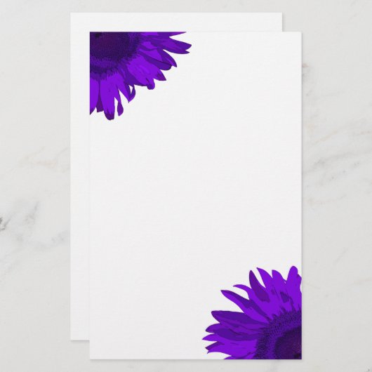 明るい紫のアポップ・アートのートヒマワリ 便箋 (正面/裏面)