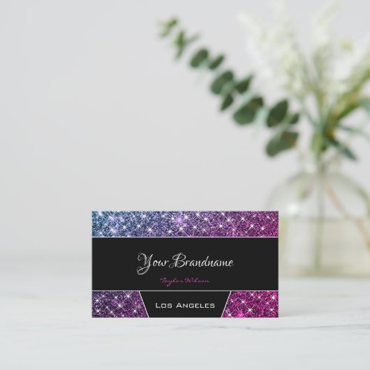 明るい紫のグリッター星フォトソーシャルメディア 名刺 (スタンド正面)