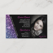 明るい紫のグリッター星フォトソーシャルメディア 名刺 (裏面)