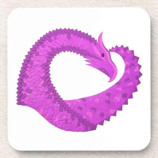 明るい紫のハートドラゴンの白 コースター (正面)