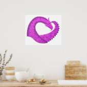 明るい紫のハートドラゴンの白 ポスター (キッチン)