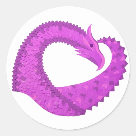 明るい紫のハートドラゴンの白 ラウンドシール (正面)