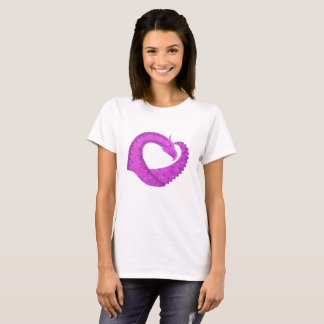 明るい紫のハートドラゴンの白 Tシャツ