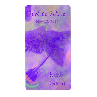 明るい紫の木結婚のワインラベル ラベル