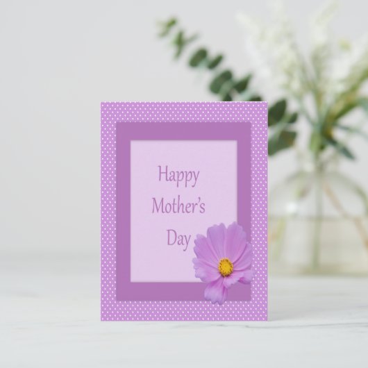 明るい紫の花と母の日が幸せ ポストカード (スタンド正面)