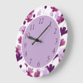明るい紫の薄紫花フローラ装飾品 ラージ壁時計 (傾斜)