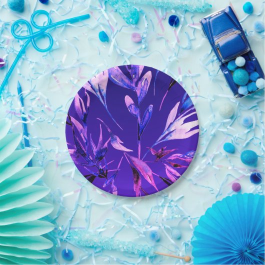 明るい紫はっきりした色の水彩植物釉 ペーパープレート (パーティー)