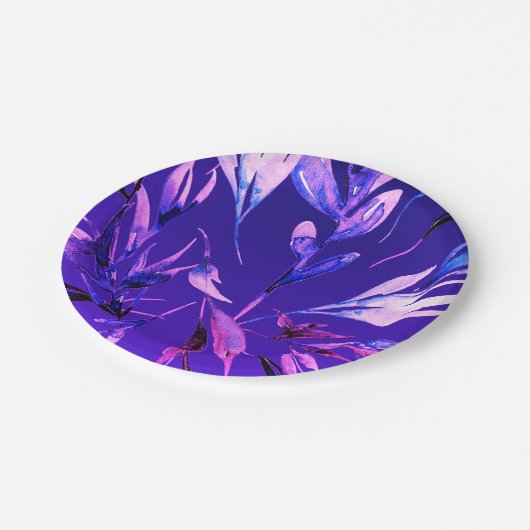 明るい紫はっきりした色の水彩植物釉 ペーパープレート (アングル)