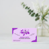 明るい紫ガーリーの清掃サービスのロゴかわいい 名刺 (スタンド正面)