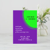 明るい紫色およびライムグリーンのモダンな結婚式 招待状 (スタンド正面)