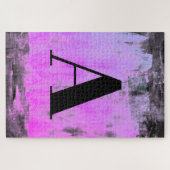 明るい紫色のピンクとブラックモノグラム ジグソーパズル (横)