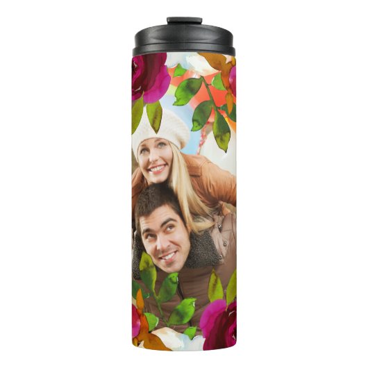 明るい紫色のボホフローラと写真付き羽毛 タンブラー (正面)