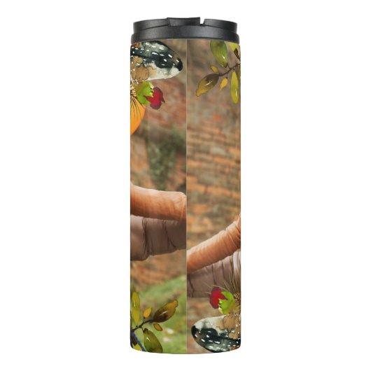 明るい紫色のボホフローラと写真付き羽毛 タンブラー (裏面)