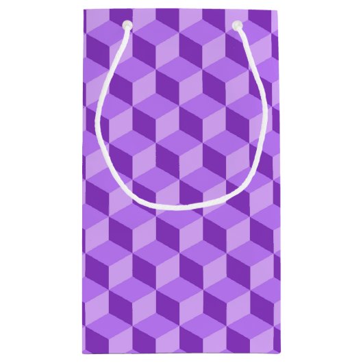 明るい紫色の幾何学的な立方体パターン スモールペーパーバッグ (裏面)