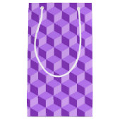 明るい紫色の幾何学的な立方体パターン スモールペーパーバッグ (正面)