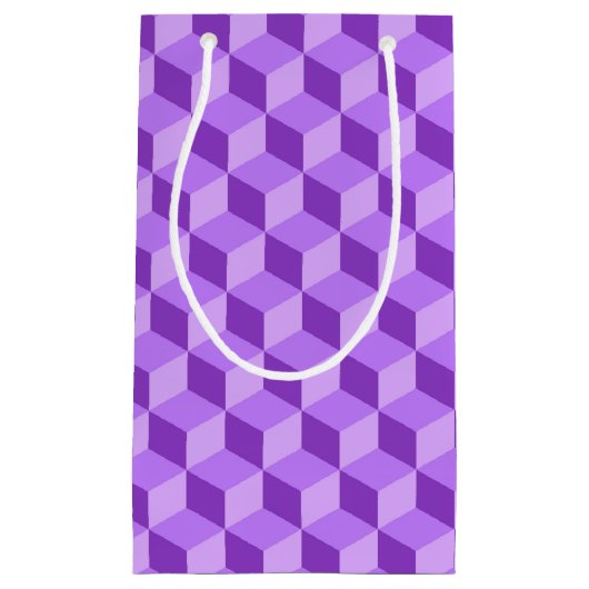 明るい紫色の幾何学的な立方体パターン スモールペーパーバッグ (正面)