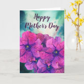 明るい紫色の花ママの日 カード (黄色い花)