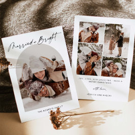 明るい結婚したアーチフォトホリデーカード 招待状