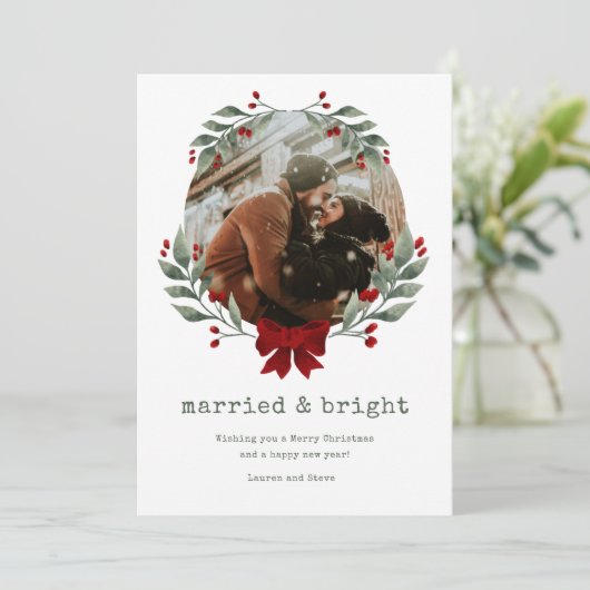 明るい結婚したカップル写真クリスマスホリデーカード シーズンカード (スタンド正面)