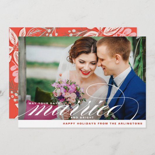 明るい結婚したクリスマスの新婚の写真 シーズンカード (正面/裏面)