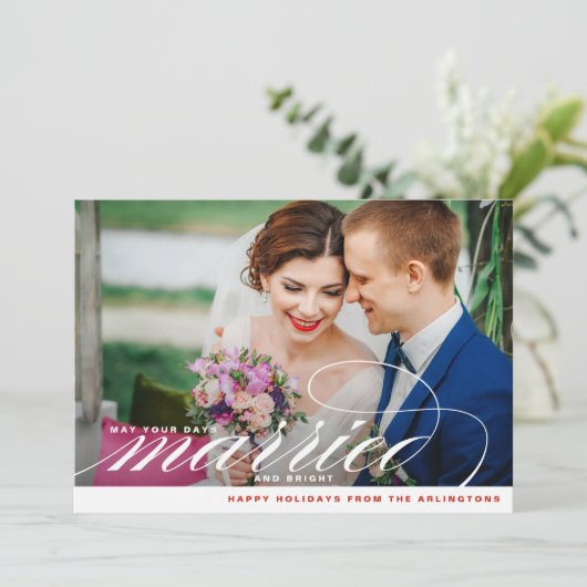 明るい結婚したクリスマスの新婚の写真 シーズンカード (スタンド正面)