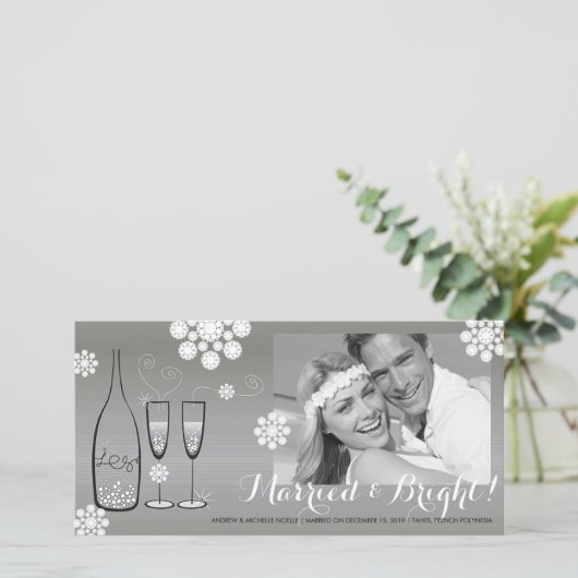明るい結婚したシルバーのシャンパンの写真結婚の シーズンカード (スタンド正面)