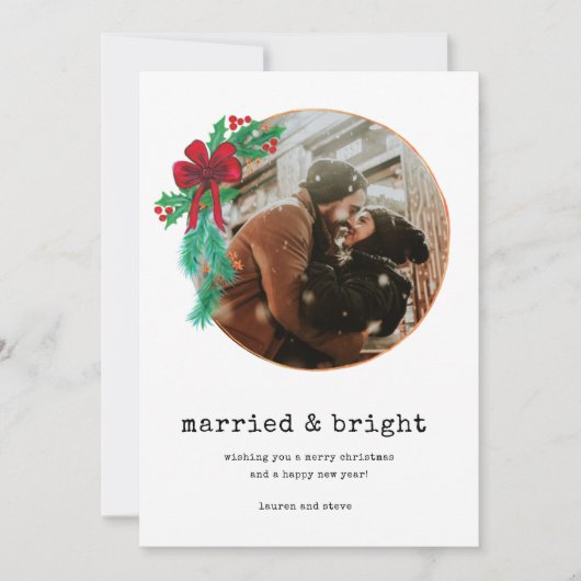 明るい結婚した写真新婚カップルのクリスマス シーズンカード (正面)