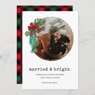 明るい結婚した写真新婚カップルのクリスマス シーズンカード